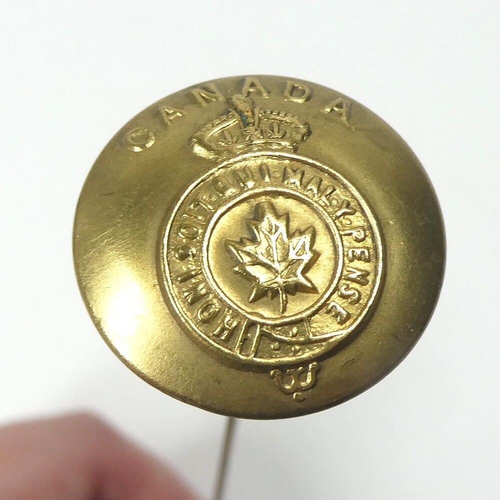 Canada Military Brass Button Hatpin Vintage 8" Stick Pin Canadian